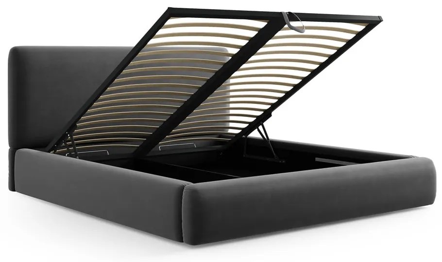 Tmavosivá čalúnená dvojlôžková posteľ s úložným priestorom s roštom 180x200 cm Colonel – Cosmopolitan Design