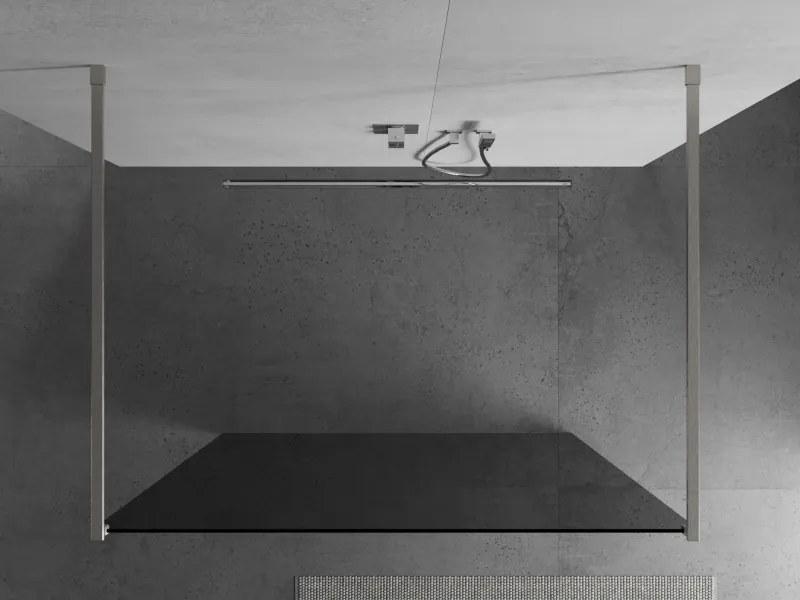 Mexen Kioto, sprchová zástena Walk-In 140 x 200 cm, 8mm šedé sklo, brúsená oceľ profil, 800-140-002-97-40