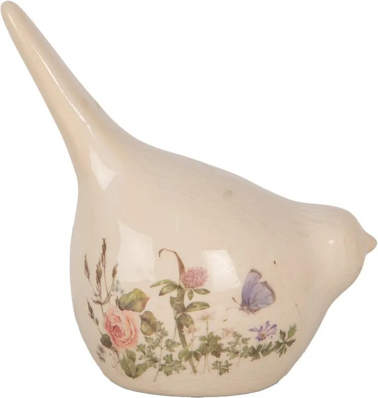 Keramická dekorácia vtáčik s lúčnymi kvetmi Flowers of Love M - 14*9*15 cm