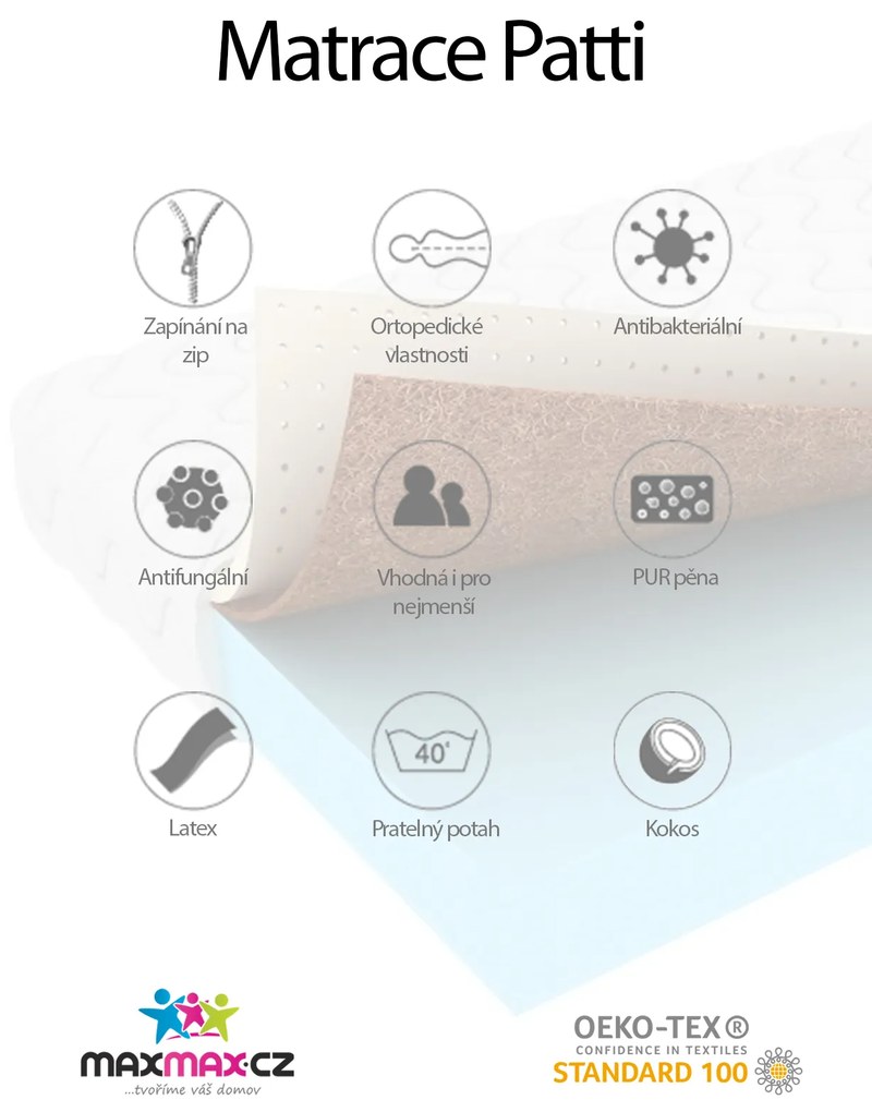 Detský matrac LUX COMFORT PATTI 180x90x12 cm - pena/kokos/latex