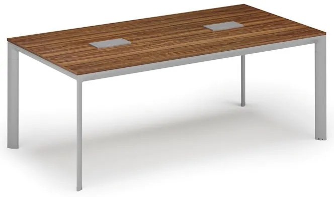 Rokovací stôl PRIMO INVITATION, 200x100 cm, orech + 2x stolná zásuvka TYP VI, strieborná