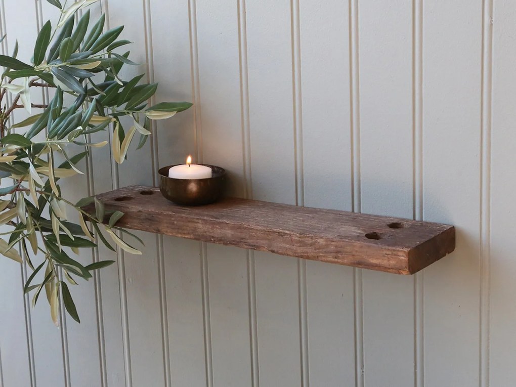 Hnedá drevená retro nástenná polička Grimaud - 50*10*3cm