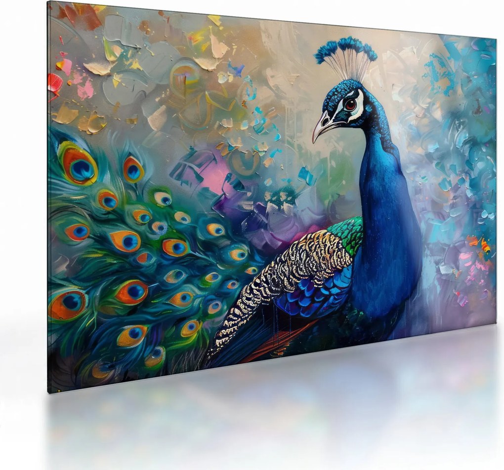 Sklenený obraz - Maľba páva (70x50 cm)