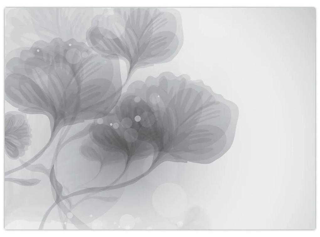 Sklenený obraz kvetov v šedých odtieňoch (70x50 cm)