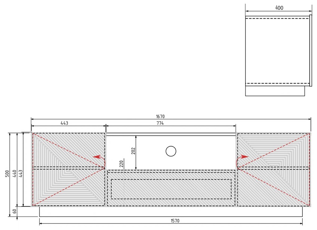 TV stolík Asha 167 cm s otvorenou policou - artisan / rivier stone mat