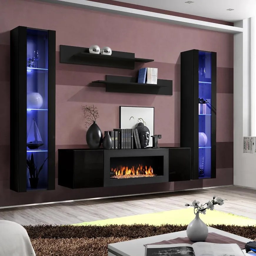Obývacia stena + Biokrb Fly M2 + sklo čierna + LED