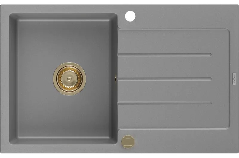 Mexen Bruno, granitový drez 795x495x200 mm, 1-komorový, šedá so zlatým sifónom, 6513791010-71-G