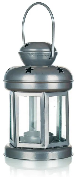 Plechový guľatý lampáš na čajovú sviečku strieborná 16 cm