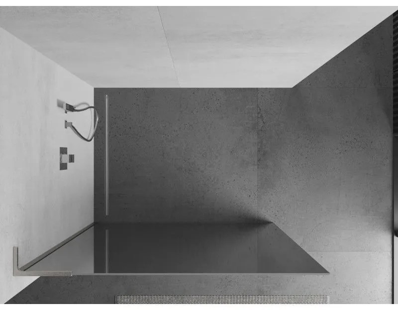 Mexen Kioto L, sprchová zástena Walk-In 100 x 200 cm, 8mm sklo vzor zrkadlo, brúsená oceľ profil, 800-100-103-97-50