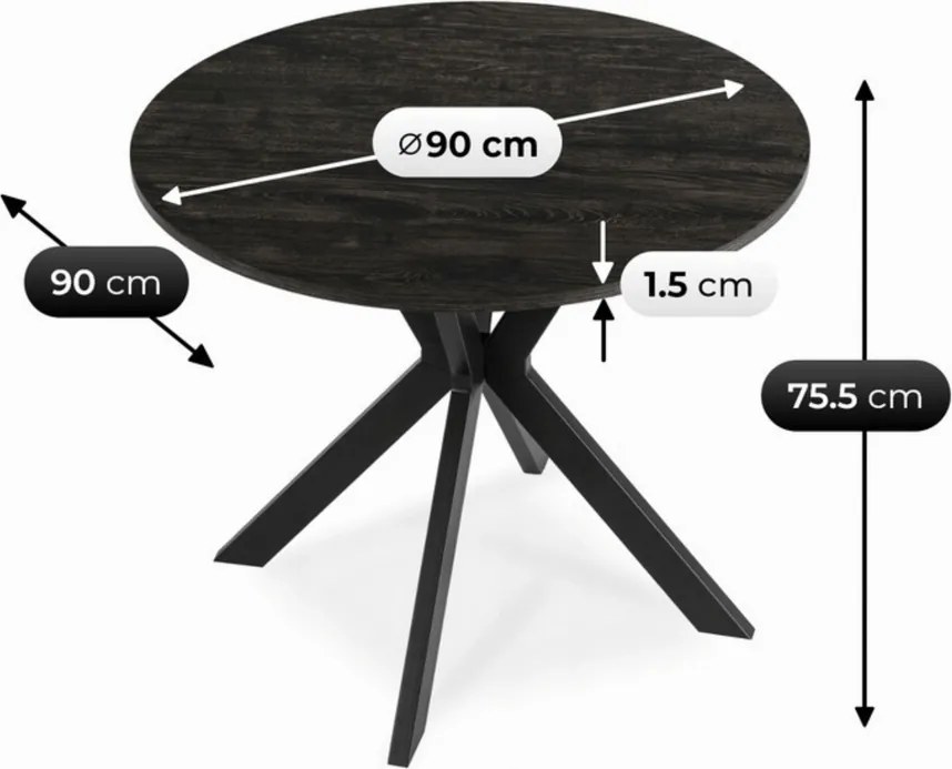 Stôl ERION 90 cm Čierny