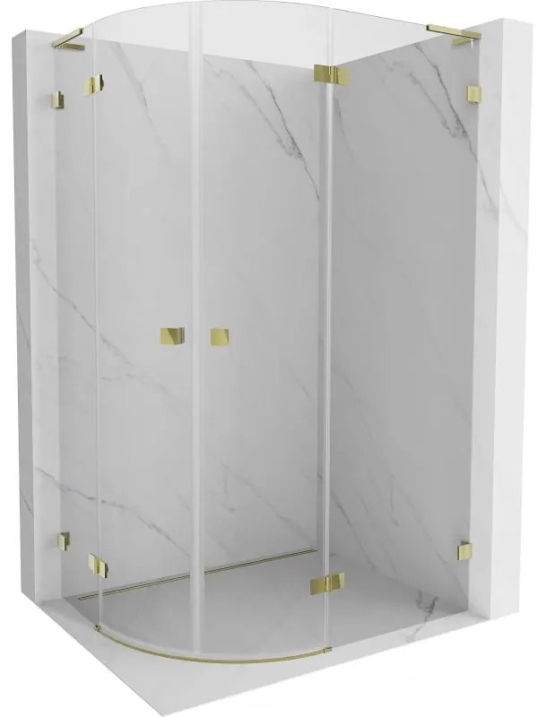 Mexen Lunar, L pravý polkruhový sprchový kút 90 x 80 cm, 8mm číre sklo, zlatý profil, 833L-090P-080L-50-00