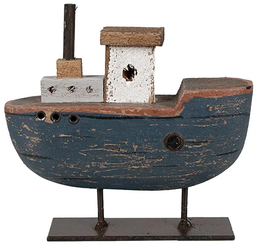 Modrá dekoratívna miniatúrna dekorácia loďka - 10*3*10 cm