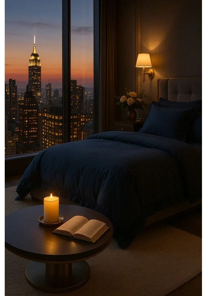 Tmavomodré obliečky na jednolôžko z bavlny Renforcé 140x200 cm Ruffle Striped – Mila Home Luxury