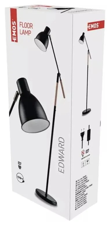 Čierna stojacia lampa s kovovým tienidlom (výška 150 cm) Edward – EMOS