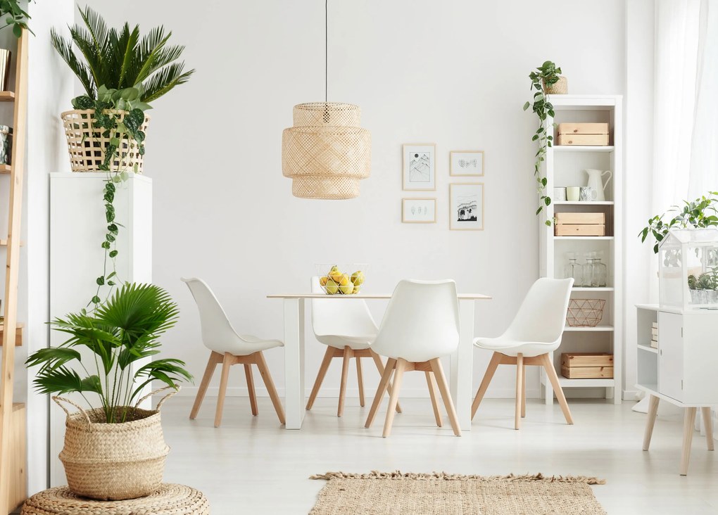 ModernHome Sada 4 stoličiek do obývačky a jedálne s vankúšom, ekokoža - Biely