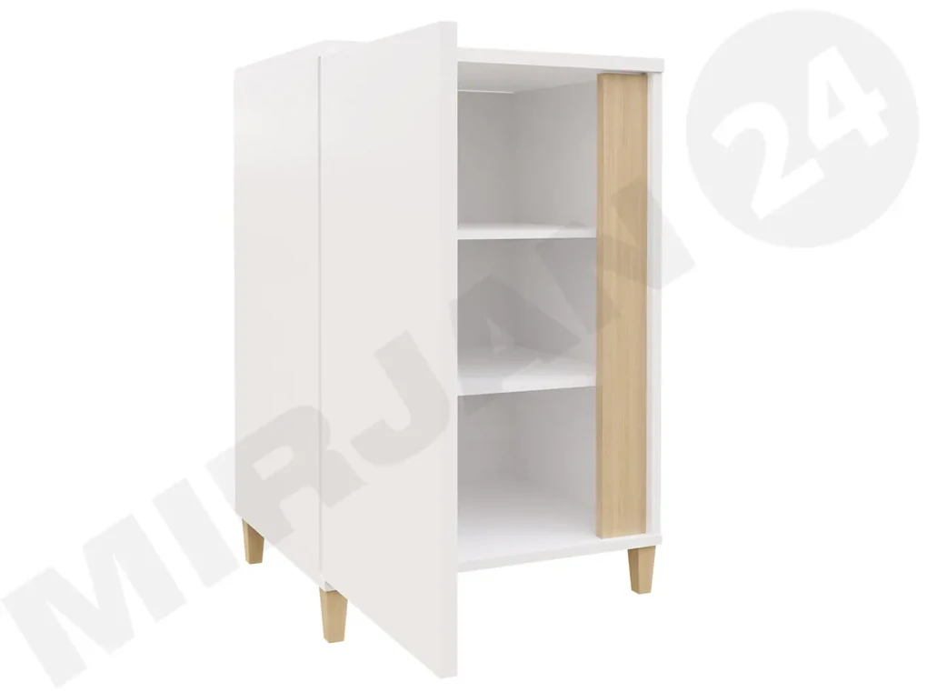 Komoda Anrok 50 P AR02, Farby: biela / biely lesk + prírodná dýha