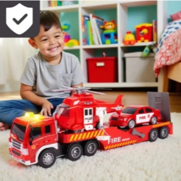 Hasičský transportér s helikoptérou a autom