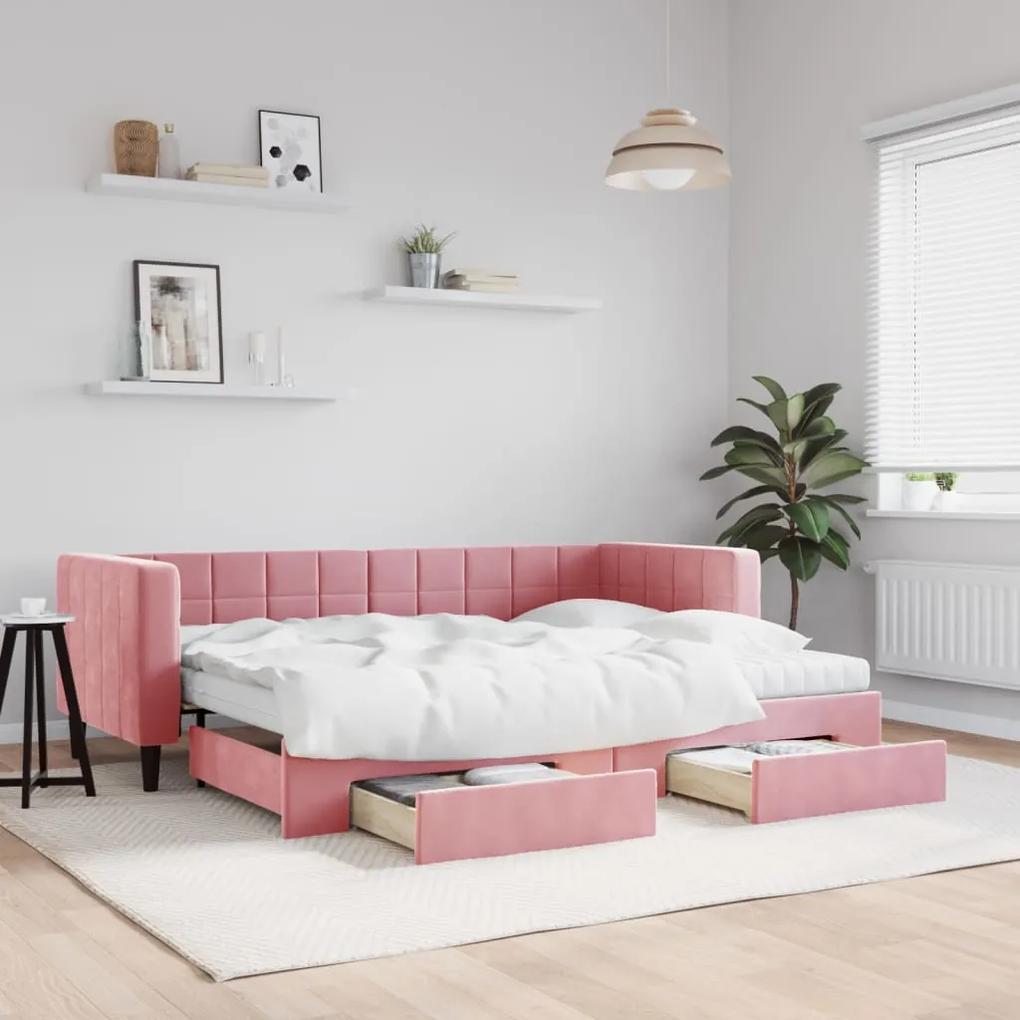 Rozkladacia denná posteľ s matracmi ružová 80x200 cm zamat 3196759