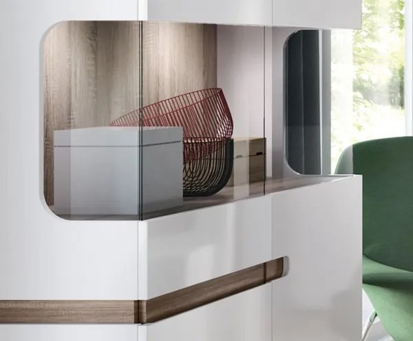 Nízka vitrína Linate, biely lesk/dub