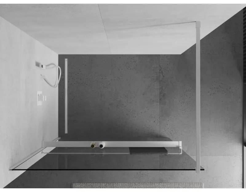 Mexen Kioto+, sprchová zástena Walk-In s poličkou a vešiakom 140 x 200 cm, 8mm číre sklo, biely profil, 800-140-121-20-00
