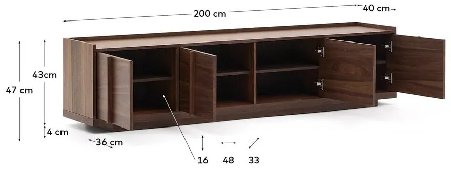 Hnedý TV stolík v dekore orecha 200x47x40 cm Onix – Kave Home