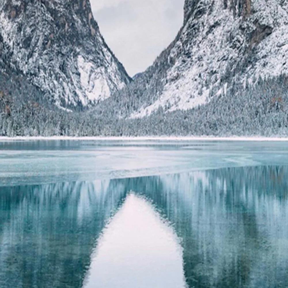 Ozdobný paraván Hory Jezero Krajina - 145x170 cm, štvordielny, obojstranný paraván 360°
