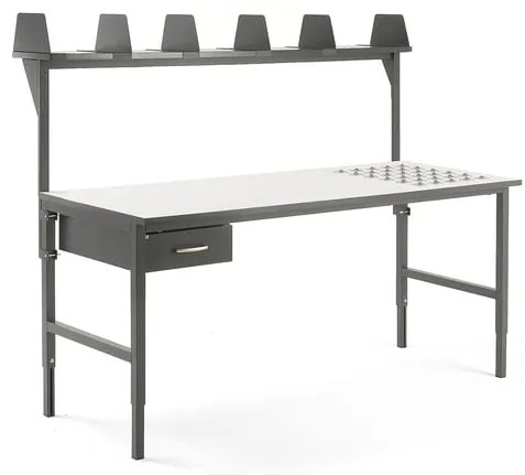 Dielenský stôl Cargo s valčekmi, 2000x750 mm, 1 zásuvka + vrchná polica