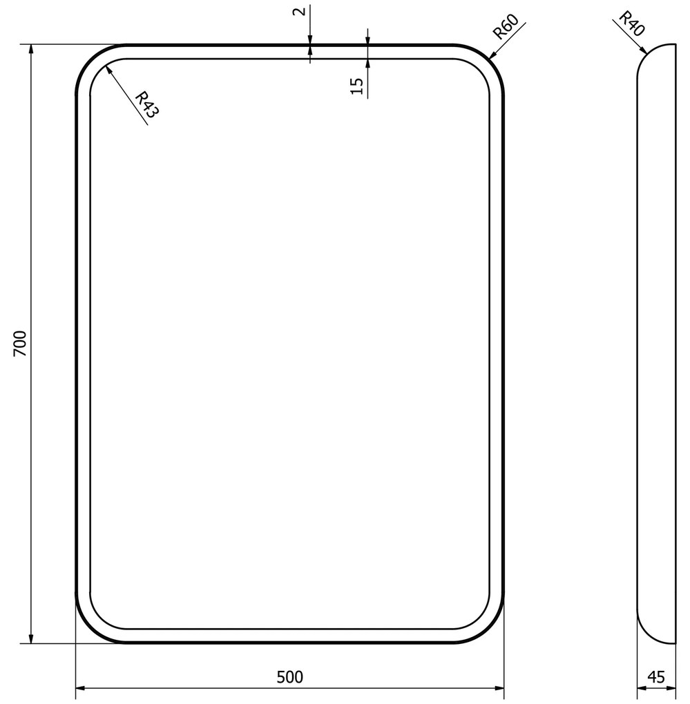 Sapho Sapho, FLOAT LED podsvietené zaoblené zrkadlo v ráme 500x700mm, biela, 22571