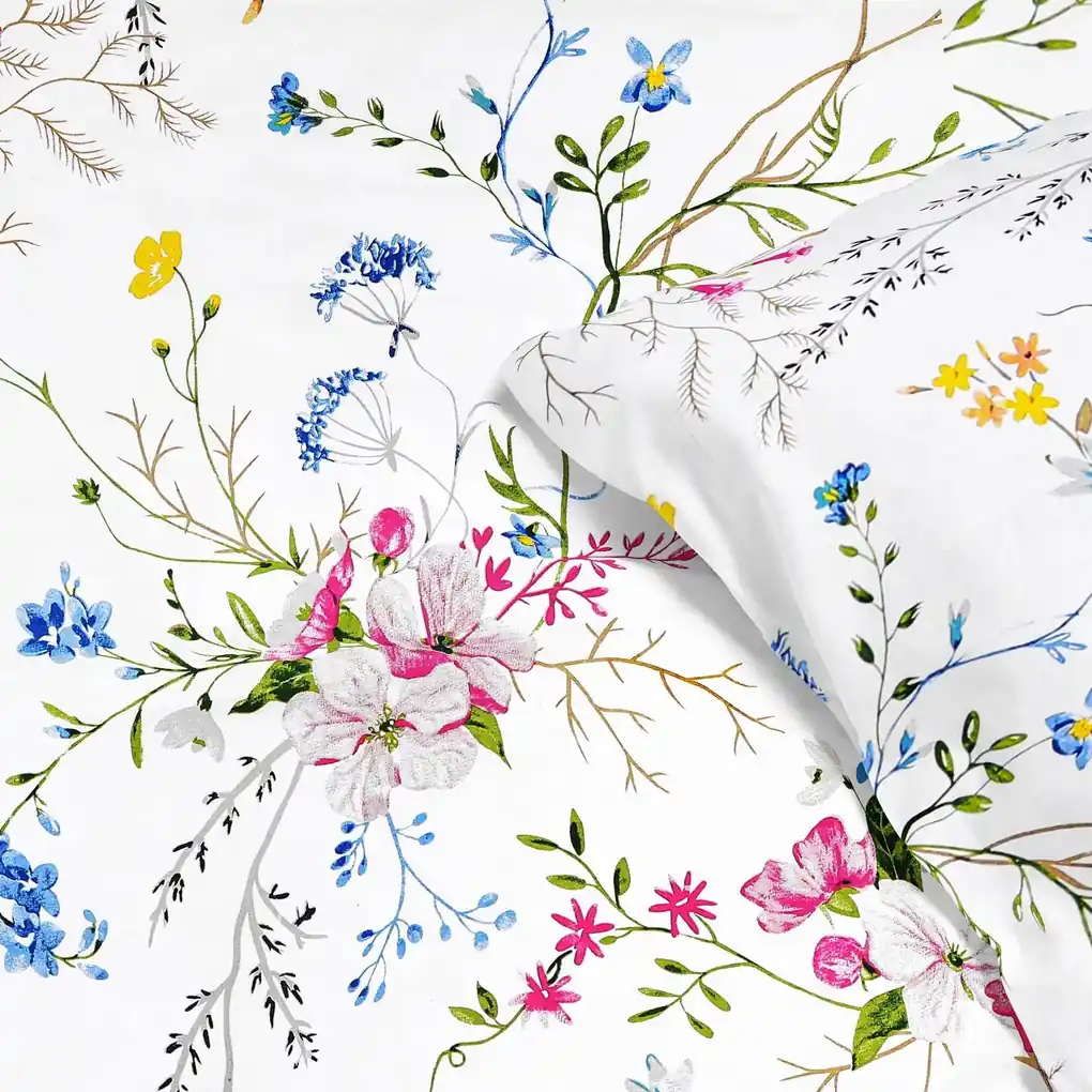 Goldea bavlnené posteľné obliečky - maľované lúčne kvety 140 x 200 a 70 x  90 cm | BIANO