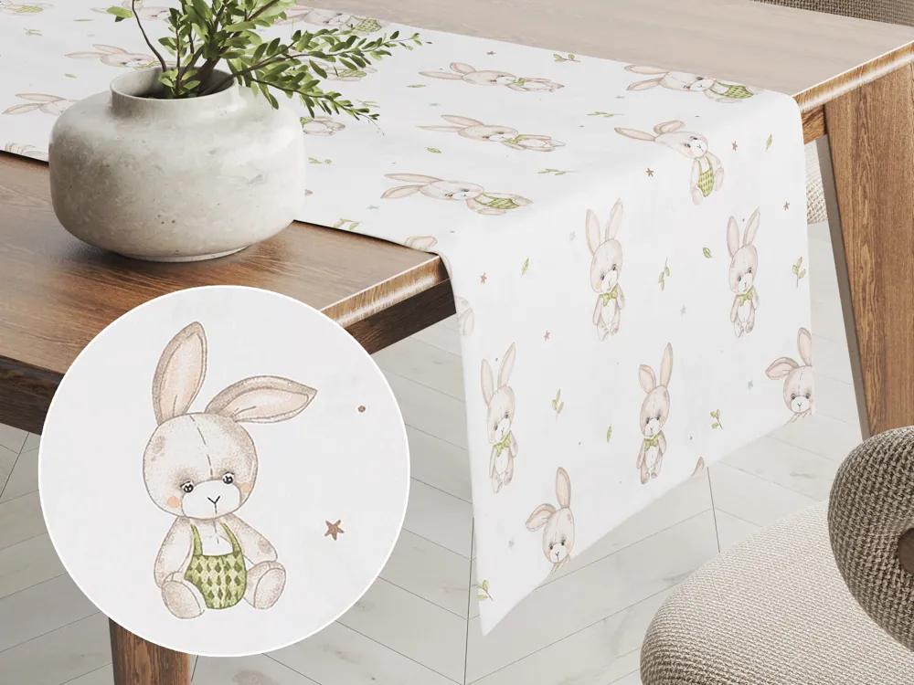 Biante Detský bavlnený behúň na stôl Sandra SA-401 Zajačiky na bielom 20x180 cm