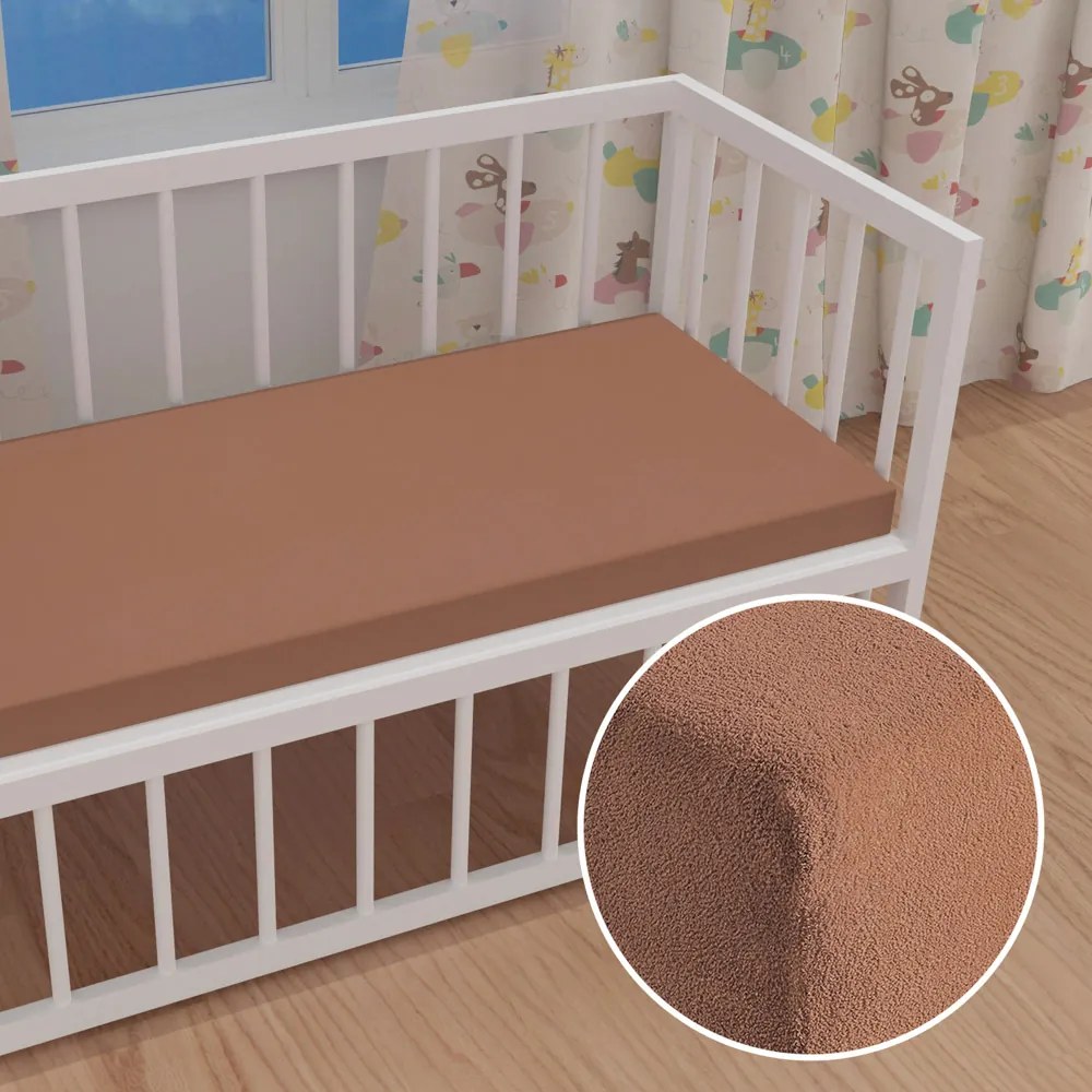 Detské froté napínacie prestieradlo do postieľky FR-023 Orieškovo hnedé 70 x 140 x 10 cm - do postieľky