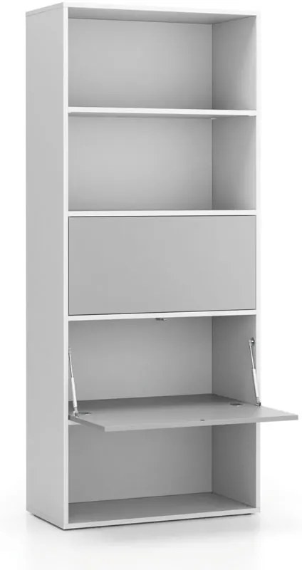 Vysoký kancelársky policový regál LAYERS, 2 boxy, 800 x 400 x 1905, biela / sivá
