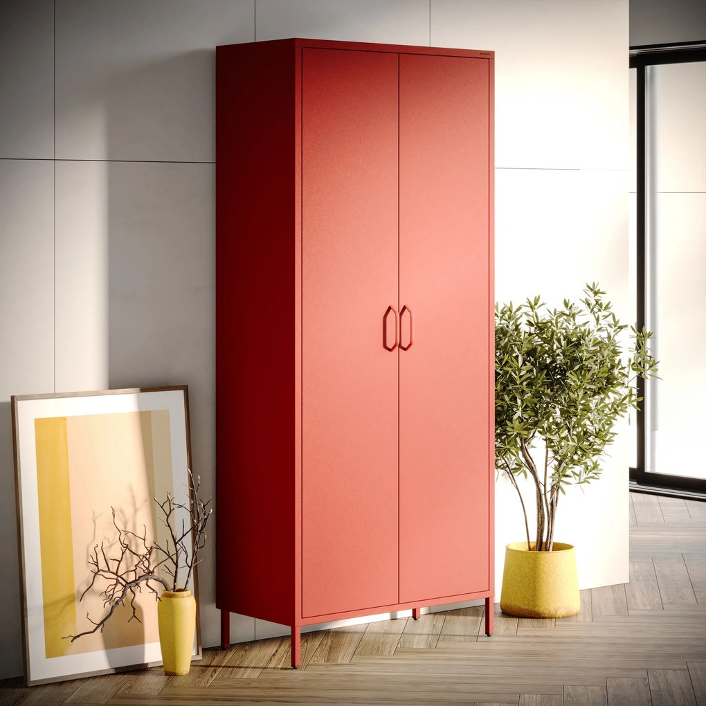 Šatníková skriňa FLAVIO, 800 x 1850 x 450 mm, Modern: červený farba