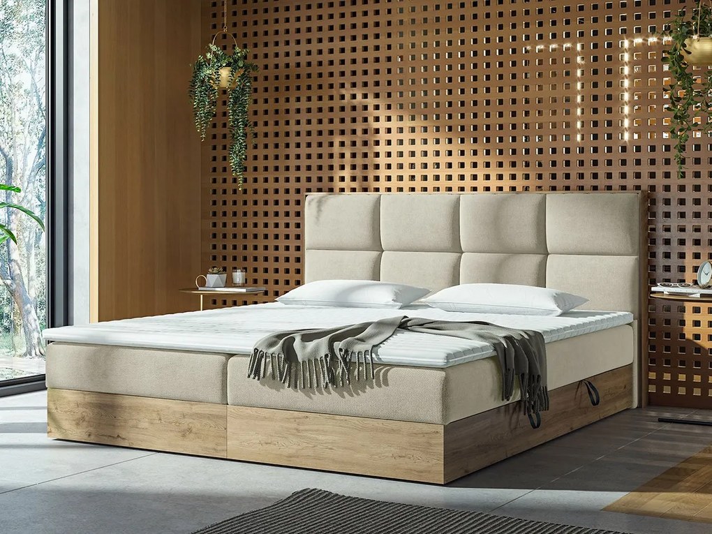 Manželská posteľ Boxspring 160 cm Bolondra (zlatý remeselný dub + soro 21). Vlastná spoľahlivá doprava až k Vám domov. 1051075