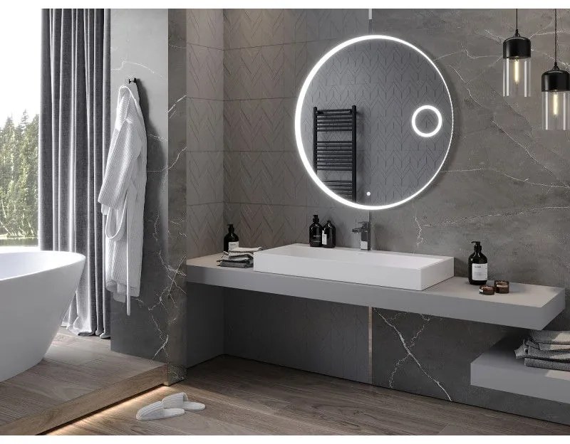 Mexen Ella, LED kúpeľňové zrkadlo s podsvietením a kozmetickým zrkadielkom 100x100 cm, 6000K, ochrana proti zahmlievaniu, 9811-100-100-611-00