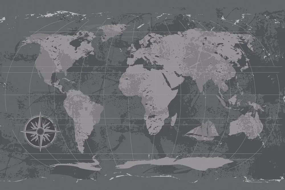 Tapeta rustikálna mapa sveta v čiernobielom - 225x150