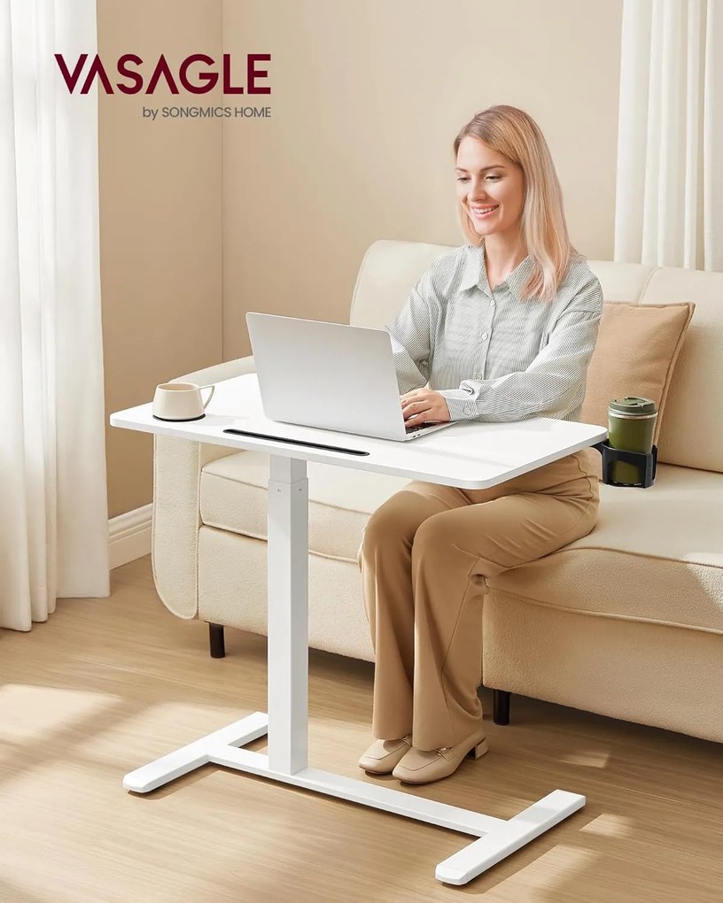 Výškovo nastaviteľný odkladací stolík Vasagle Elev 80 cm biely