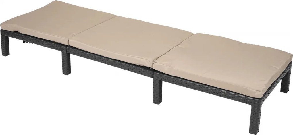 Záhradné lehátko HWC-A51 - polyratan, krémové vankúše basic 5cm - antracit