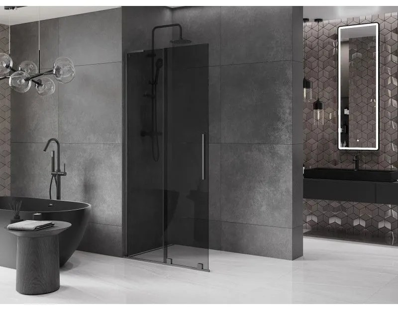 Mexen Velar L, posuvná sprchová zástena Walk-in 110 x 200 cm, 8mm šedé sklo, grafit brúsený, 871-110-003-43-66
