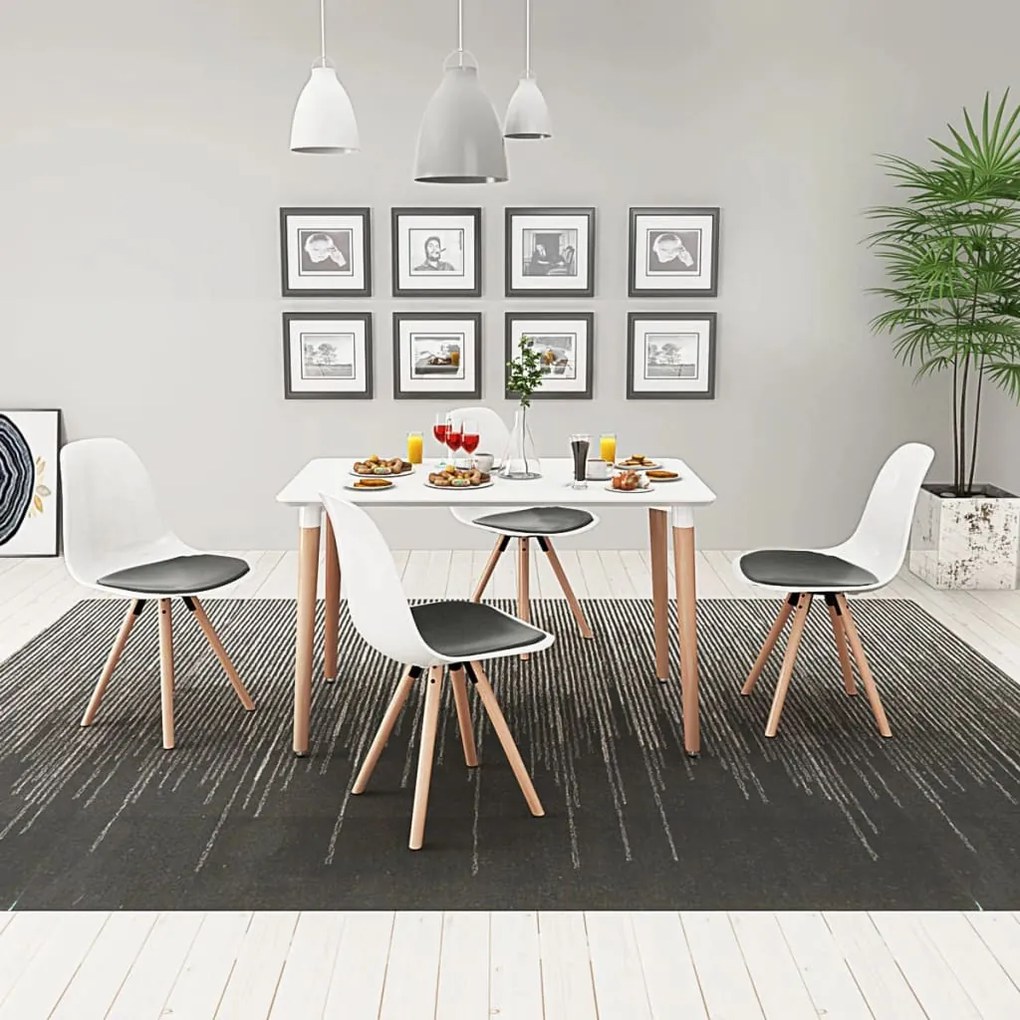 vidaXL 5-dielny set jedálenského stola a stoličiek, biela a čierna