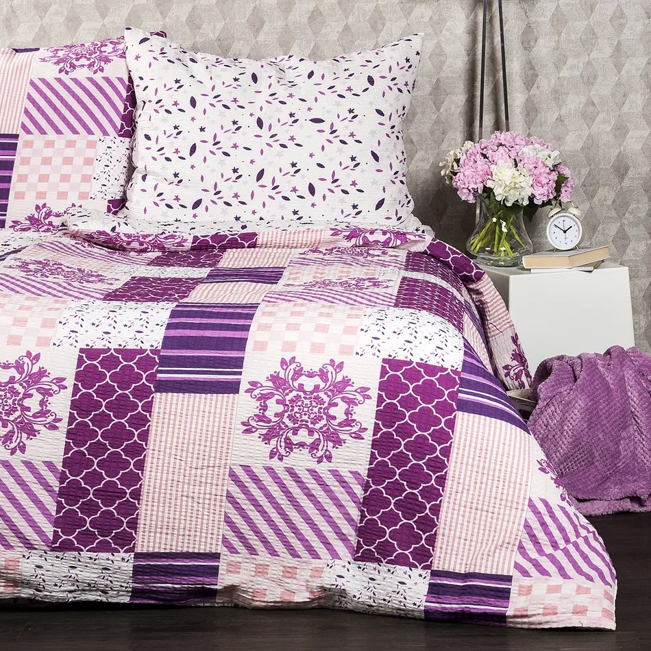 4Home Krepové obliečky Patchwork violet, 140 x 220 cm, 70 x 90 cm
