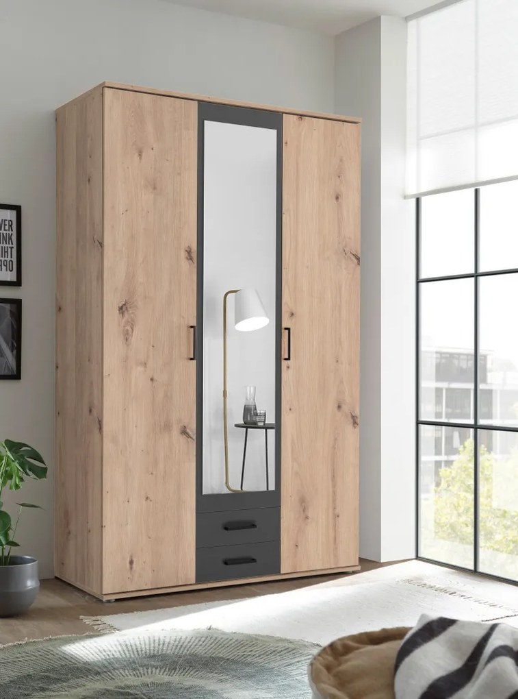 Šatníková skriňa Chicago, 120 cm, dub artisan/antracit