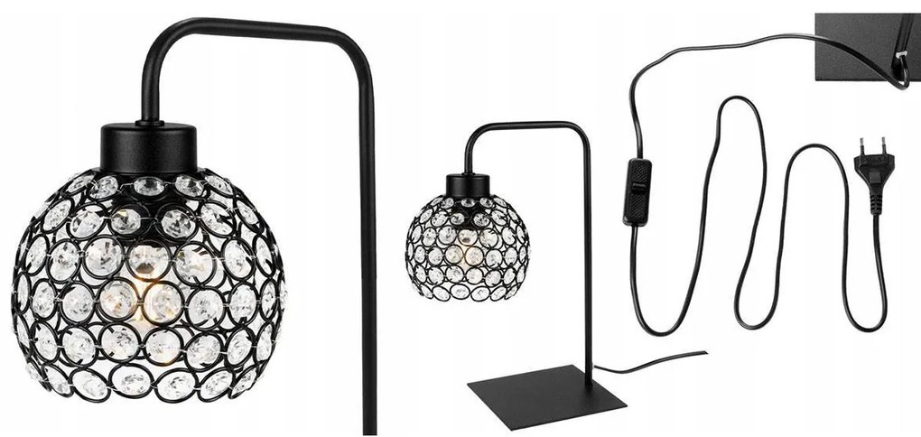 Stolná lampa Crystal, 1x čierne krištáľové tienidlo