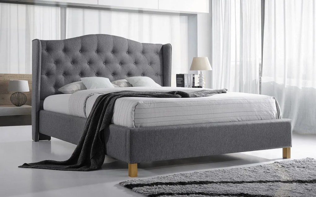 Sivá čalúnená postel ASPEN 140 x 200 cm Matrac: Matrac Somnia 17 cm