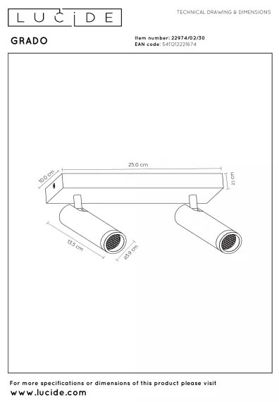 Lucide 22974/02/30 - Bodové svietidlo GRADO 2xGU10/8W/230V čierne