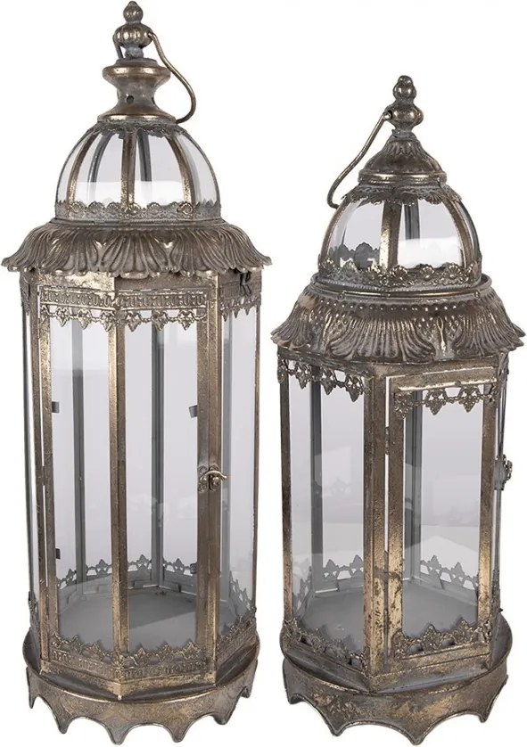 Set 2ks bronzová antik kovová lampáš Marrien - Ø 26*67 / Ø 19*45 cm