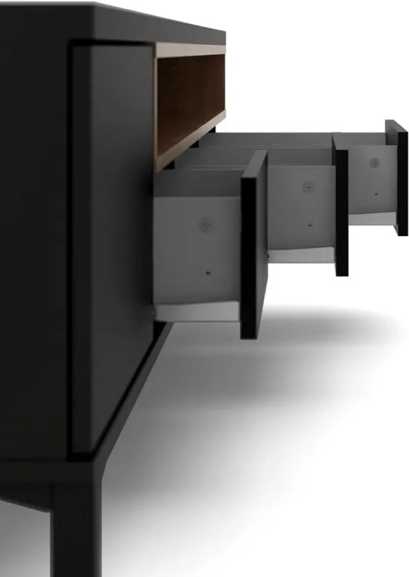 Televízny stolík Atreila 179 155 cm čierna/orech tmavý