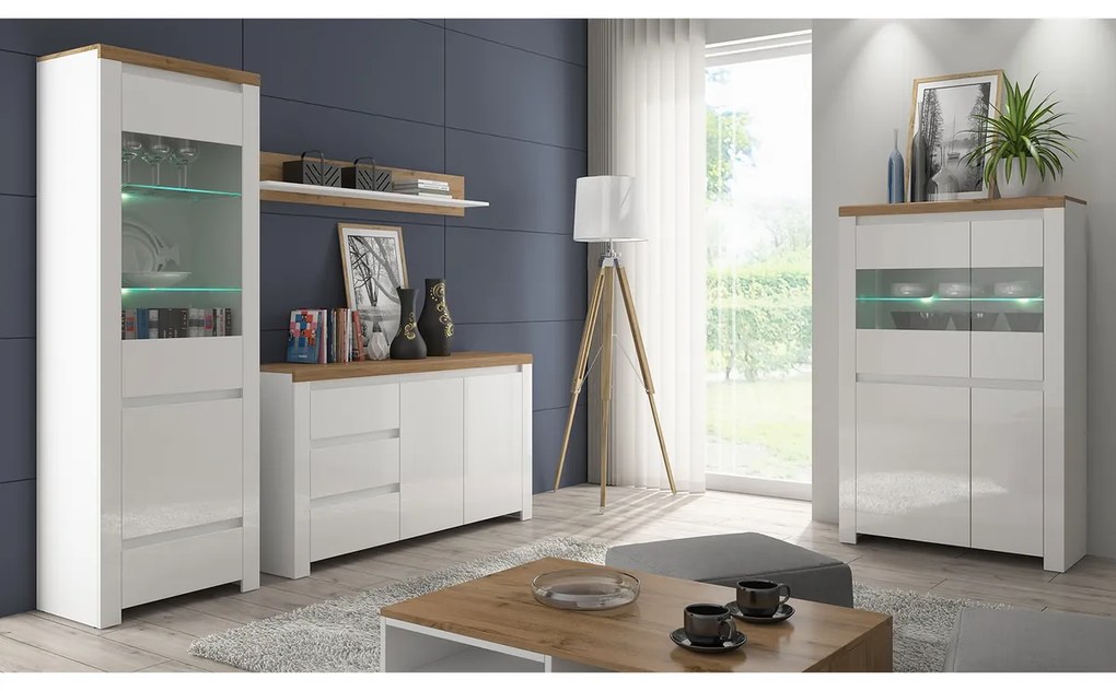 Komoda VILGO 2D3S, lesklá biela