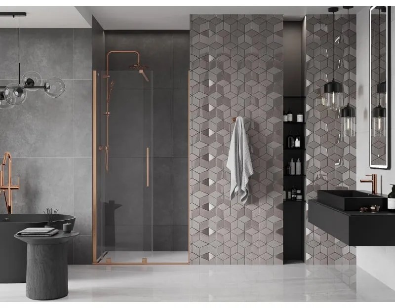 Mexen Velar, posuvné dvere do otvoru 100x200 cm, 8mm číre sklo, medená matná, 871-100-000-01-65