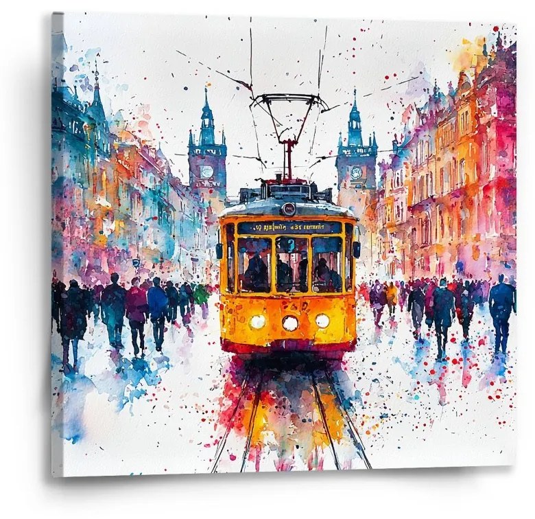Sablio Obraz Žltá električka Paint - 50x50 cm